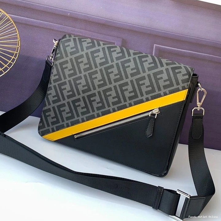 Affordable Motif Messenger FF In Large Bag Black Fabric Fendi 0801